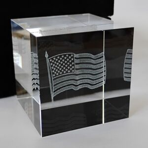 Vintage Living Quarters American Flag Crystal Glass Paperweight Patriotic USA